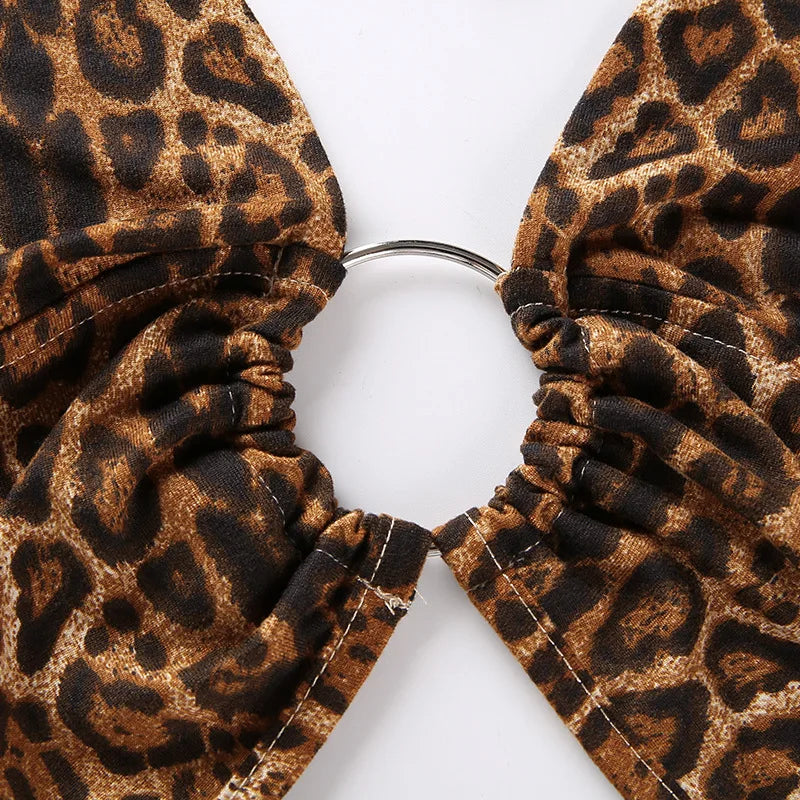Leopard Printed Sexy Halter Crop Top