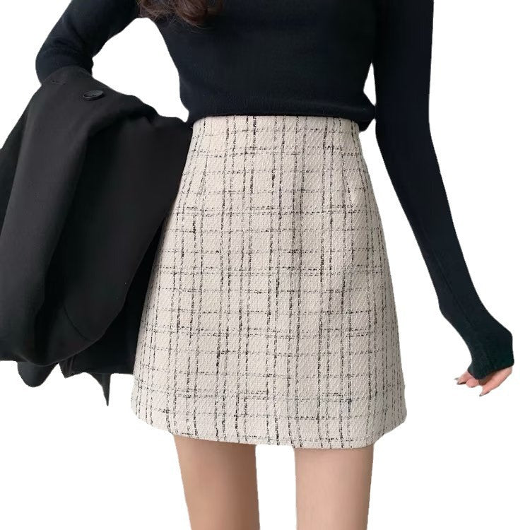 Chanel Style Wool Skirt Spring 2024 New Fashion High Waist Plaid A- Line Skirt Instagram Style Super Hot Skirt for Children