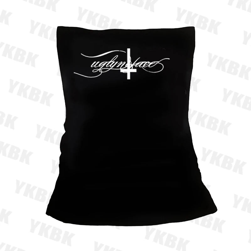 Letter cross print suspender casual streetwear harajuku grunge punk Y2K crop tops chic sexy lace trim emo girl hip hop women top