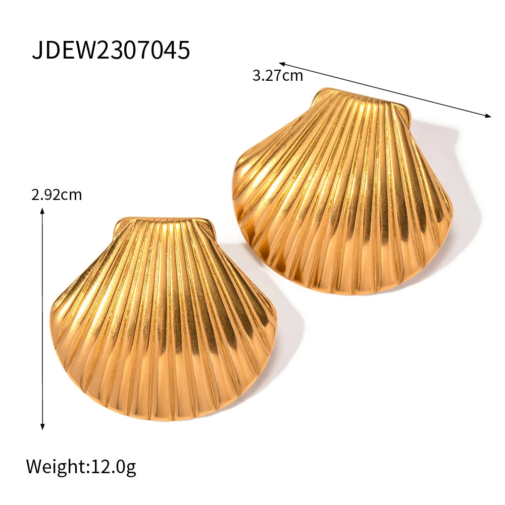 18K Gold Plated Stainless Steel Sea Ocean Element Shell Conch Pattern Earring/Ring/Necklace Women Ear Tarnish Free Jewelry