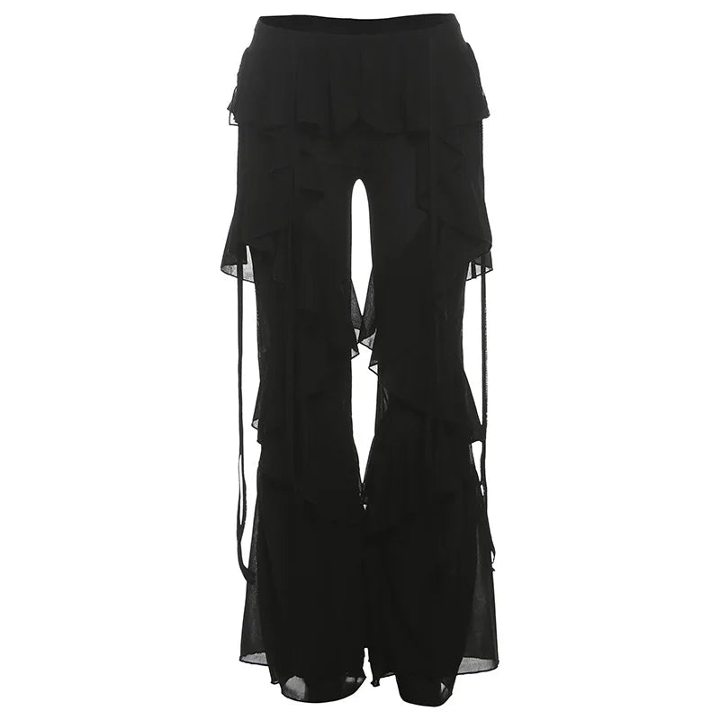 3 Pcs Sexy Knit Bikini With Pants Wide-Leg Ruffle Lace Pants Summer Women White Tube Top with Pants Suit Female