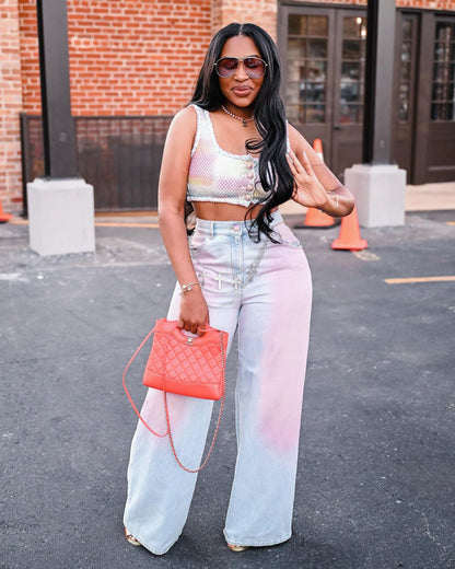 Fashion Gradient Blush Denim Pants