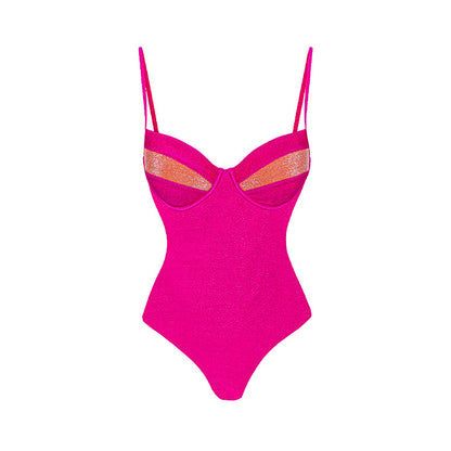 Chic Color-blocked Sparkly Bikini Set for Beach Vacation, Women's Swimwear Dress Style
