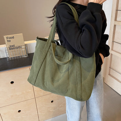 Crossbody Tote Bag in Corduroy, Large Capacity, Casual and Versatile, Shoulder Handbag for Fashionable Commuting