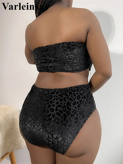0XL - 4XL Leopard Bikini Large Size Swimwear plus Size Women Swimsuit Female Two-Pieces Bikini Set Bather Bathing Suit V3977