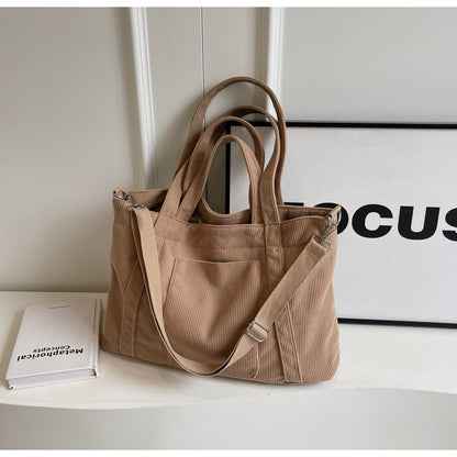 Crossbody Tote Bag in Corduroy, Large Capacity, Casual and Versatile, Shoulder Handbag for Fashionable Commuting