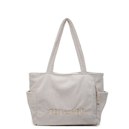 Corduroy shoulder bag large capacity student class bag women's solid color tote bag ﻿