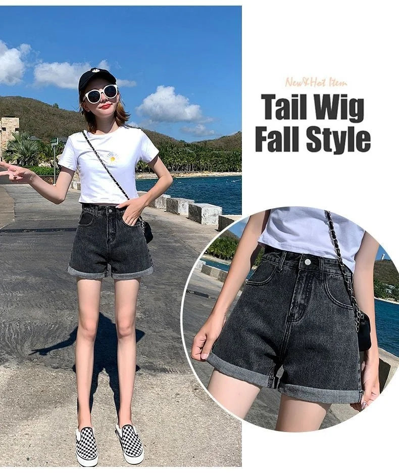 Black Gray Denim Shorts