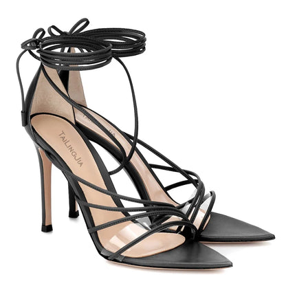 Leather Ankle Wrap High Heels