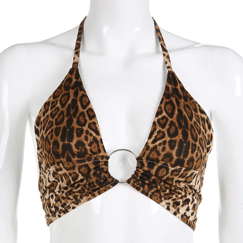 Leopard Printed Sexy Halter Crop Top