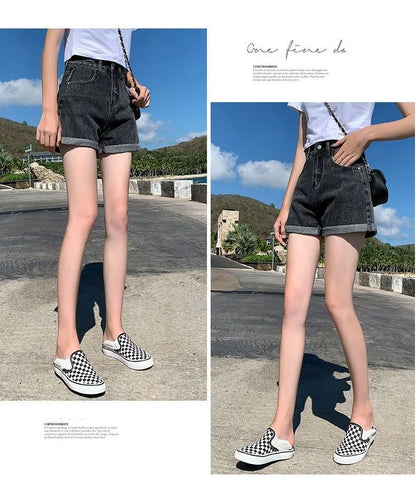Black Gray Denim Shorts