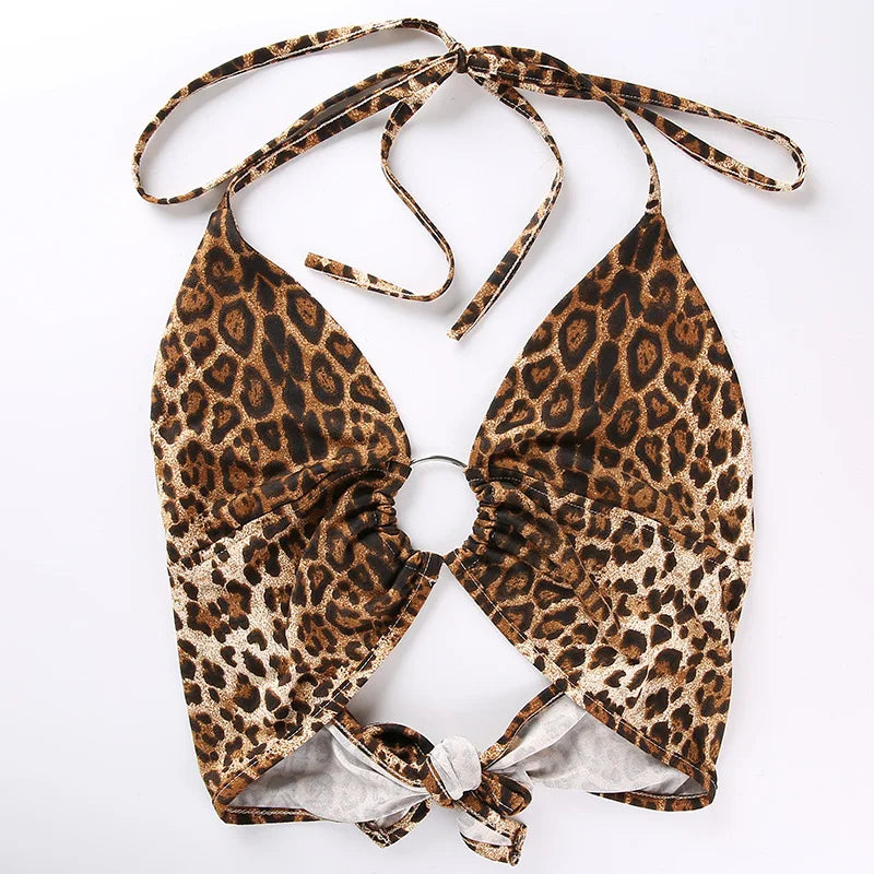 Leopard Printed Sexy Halter Crop Top