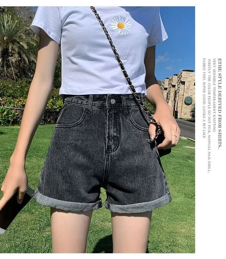Black Gray Denim Shorts