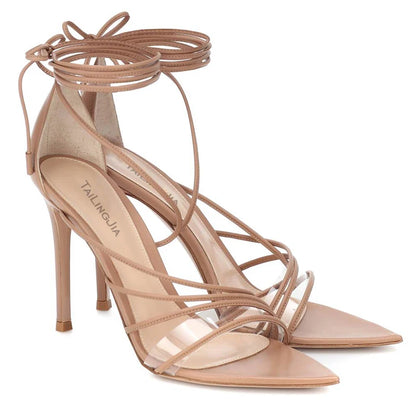 Leather Ankle Wrap High Heels