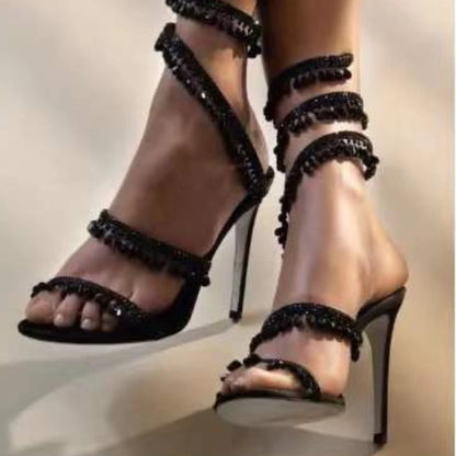 Rhinestone  Ankle Strap Wrap Sandals