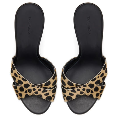 Leopard Print Open Toe High Heel Mules