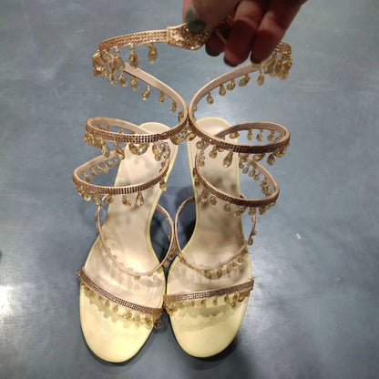 Rhinestone  Ankle Strap Wrap Sandals