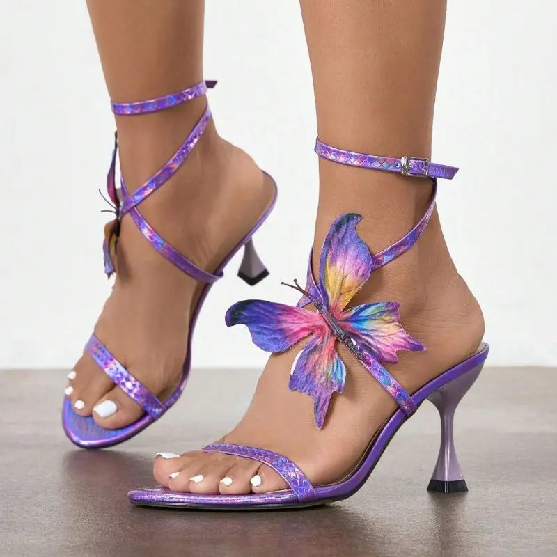 Purple Butterfly Soulier Femme Talon New Sexy Female Footwear Shoes Women Sandals Heels for Ladies