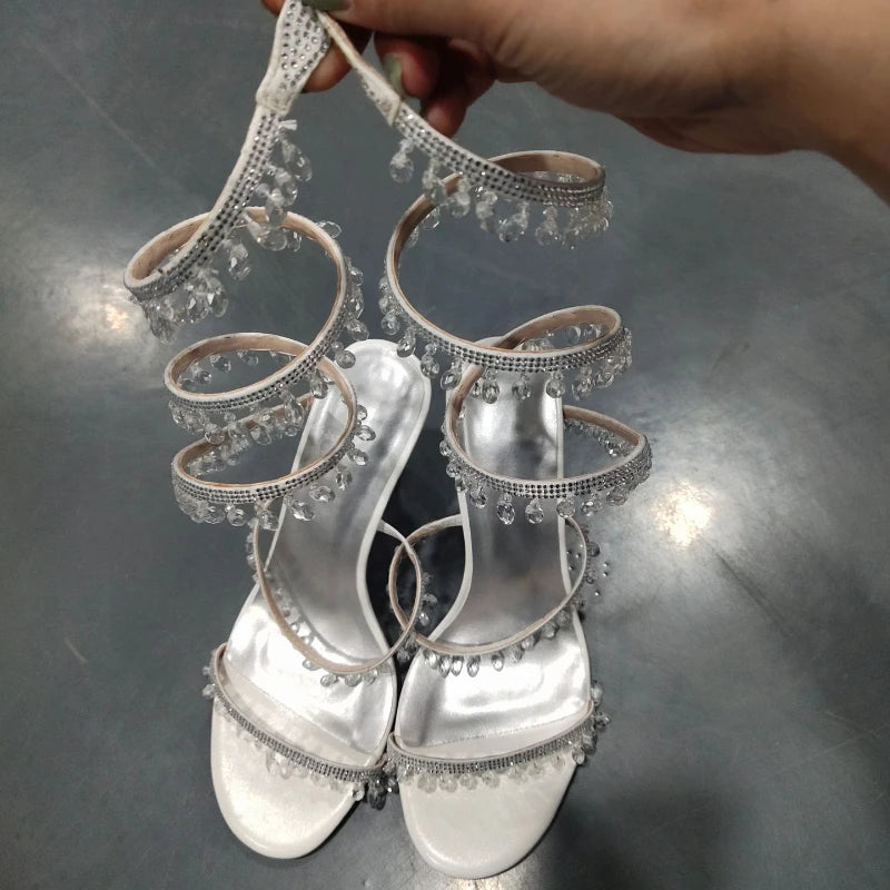 Rhinestone  Ankle Strap Wrap Sandals