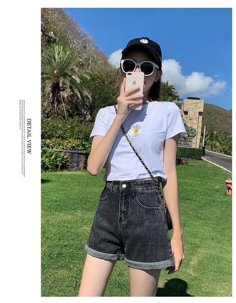 Black Gray Denim Shorts