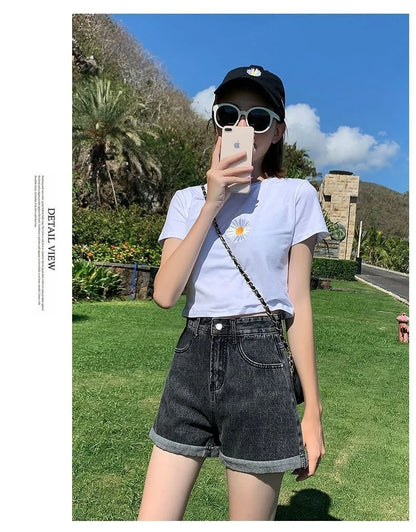 Black Gray Denim Shorts