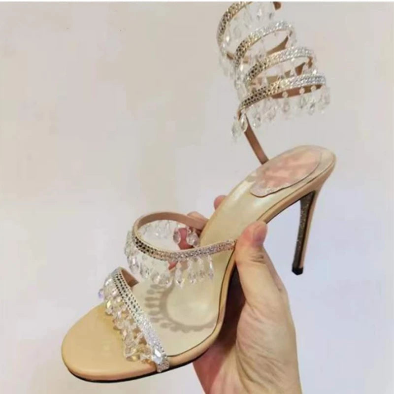 Rhinestone  Ankle Strap Wrap Sandals