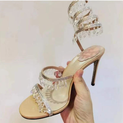 Rhinestone  Ankle Strap Wrap Sandals