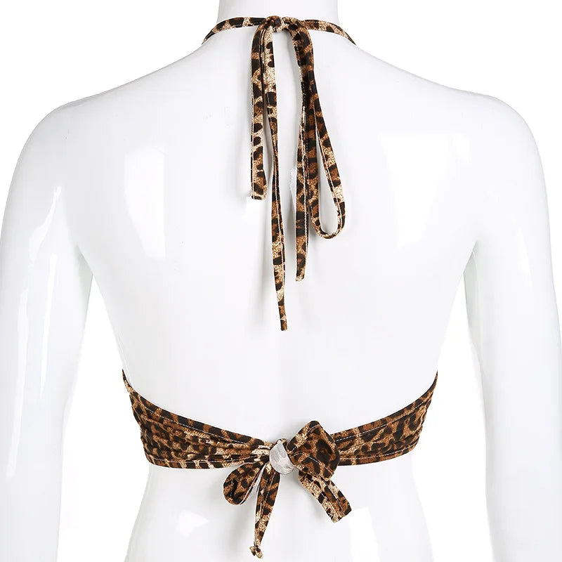 Leopard Printed Sexy Halter Crop Top