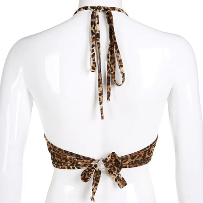 Leopard Printed Sexy Halter Crop Top