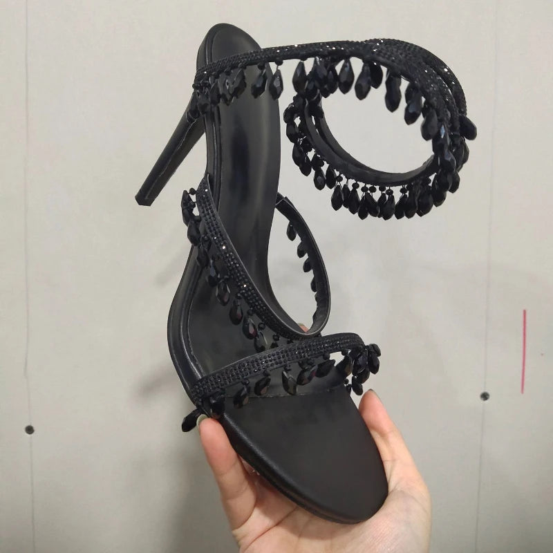 Rhinestone  Ankle Strap Wrap Sandals