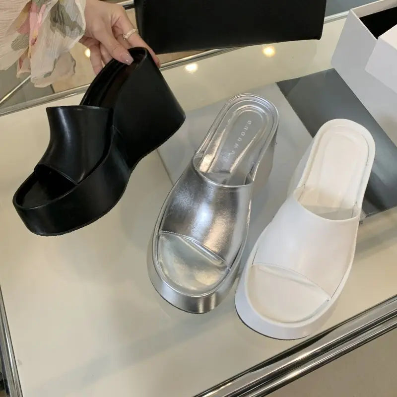 Sandales Compensees Height Increasing Palm Thick Outsole Slides Ladies 2024 Platform Sandals for Female