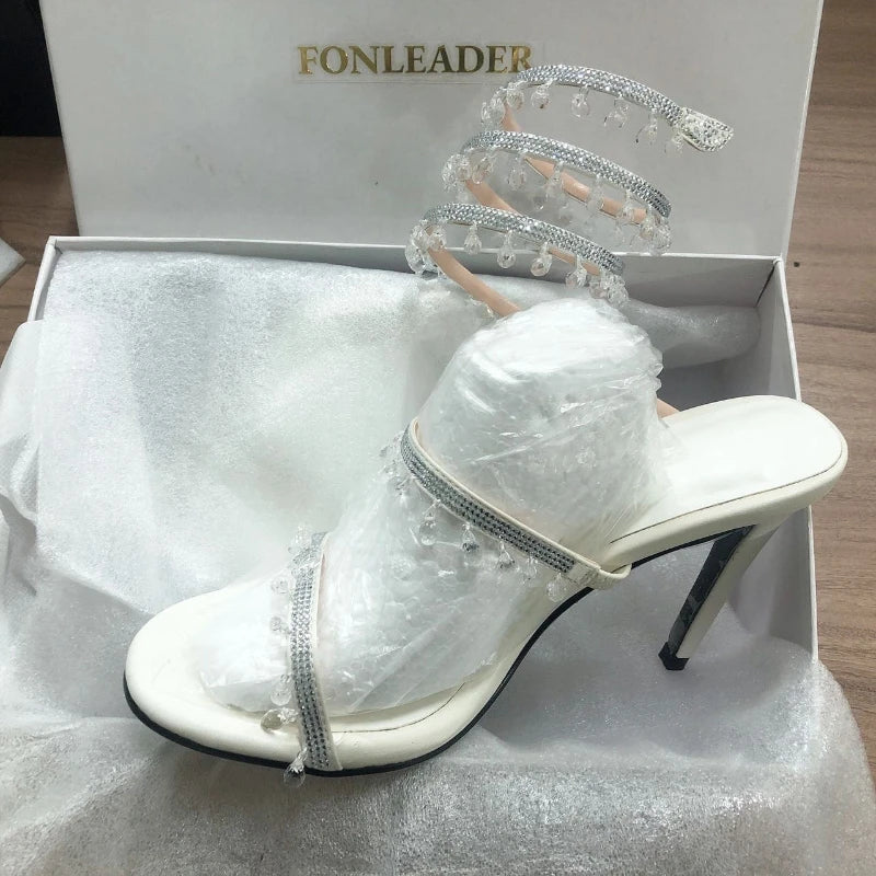 Rhinestone  Ankle Strap Wrap Sandals