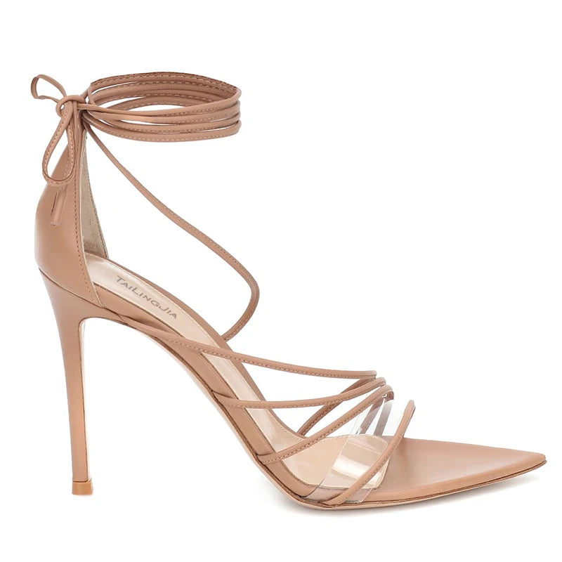 Leather Ankle Wrap High Heels