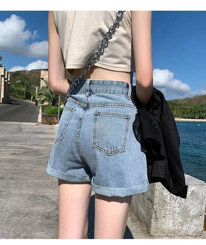 Black Gray Denim Shorts