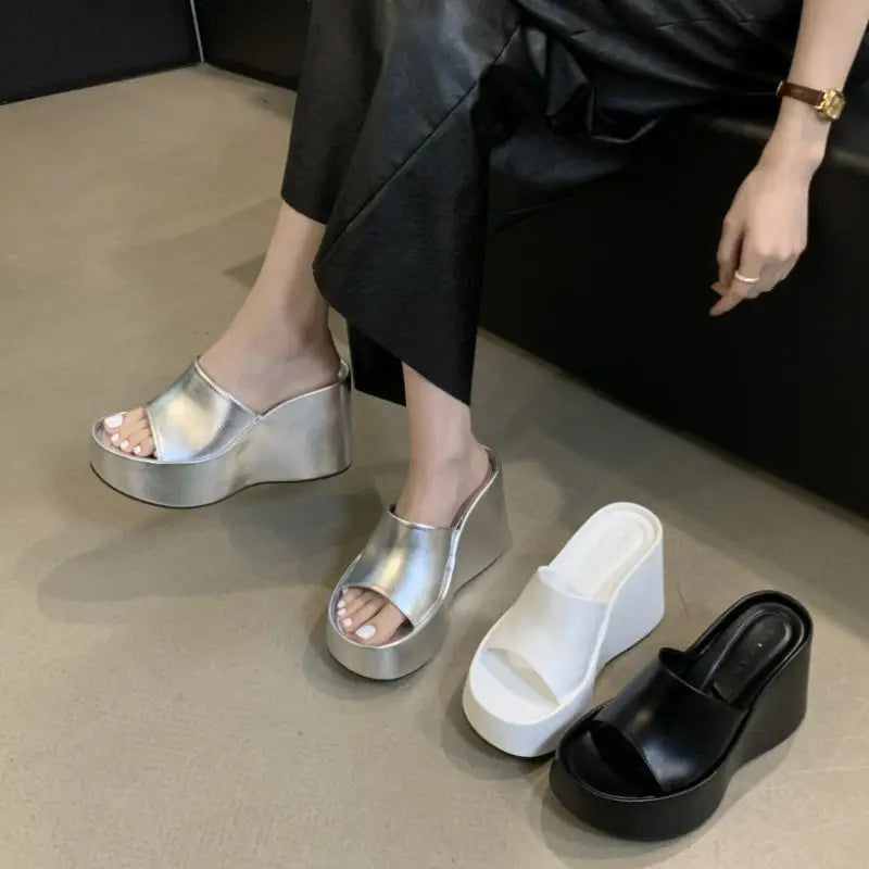 Sandales Compensees Height Increasing Palm Thick Outsole Slides Ladies 2024 Platform Sandals for Female