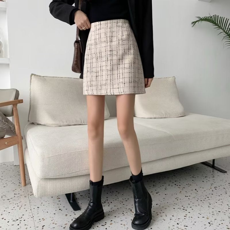 Chanel Style Wool Skirt Spring 2024 New Fashion High Waist Plaid A- Line Skirt Instagram Style Super Hot Skirt for Children