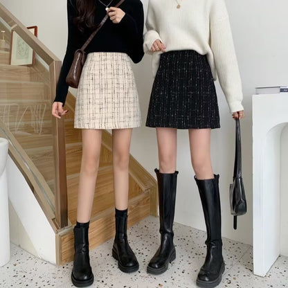 Chanel Style Wool Skirt Spring 2024 New Fashion High Waist Plaid A- Line Skirt Instagram Style Super Hot Skirt for Children