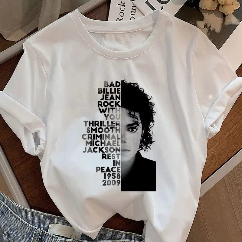 Michael Jackson King of Pop T Shirts Woman Short Sleeve King of Pop Era T-Shirt Casual Round Neck Printed Tshirt Woman Clothing