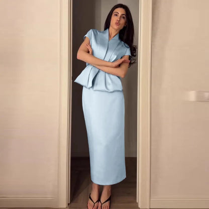 Urban Solid Blazer Skirt Women Set Elegant Pleated Sleeveless V-neck Top Split Hip Package Skirts 2026 Summer Lady Outfit New
