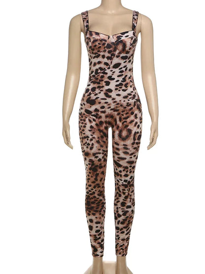Leosoxs Sexy Jumpsuit Women Sleeveless 2025 Sexy Trend Leopard Print Sleeveless Street Fit Stretch Activity Workout Overalls