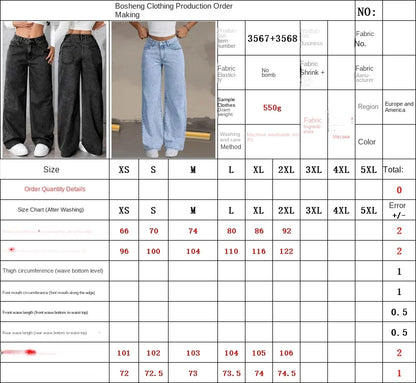 2026 New American Fashion Women's Loose Casual Wide Leg Straight Denim Jeans Baggy Streetwear Pants All Season Trousers