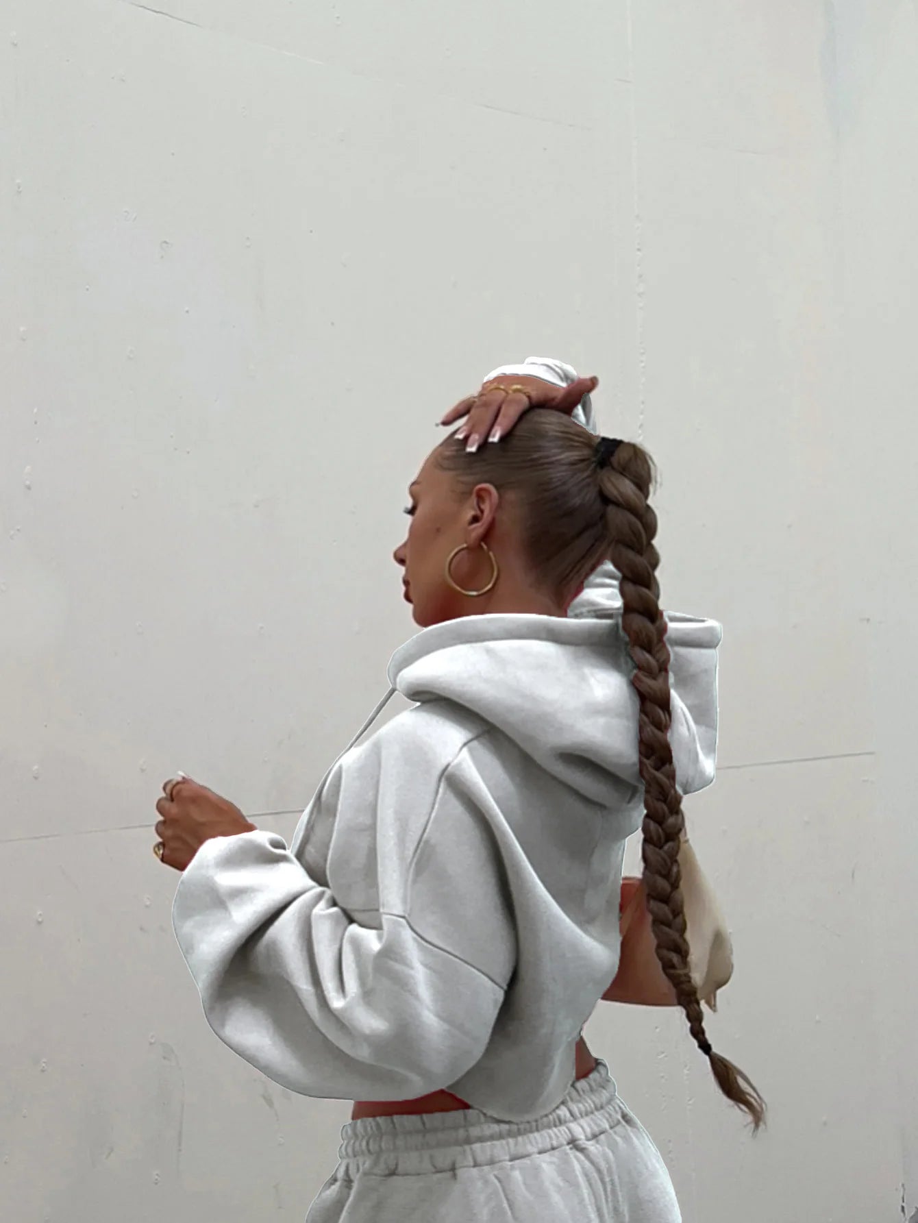 Hooded Zip-up Cropped Sweatshirt and Long Pants