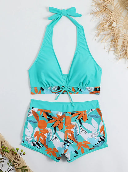 Two-Piece Women's Swimwear Set & High Waisted Boxer Bottom