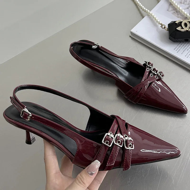 2024 Pointed Toe Shallow Ladies Heels Shoes Female Fashion Slingbacks New in Medium Heels Shoes for Women Footwear Mules