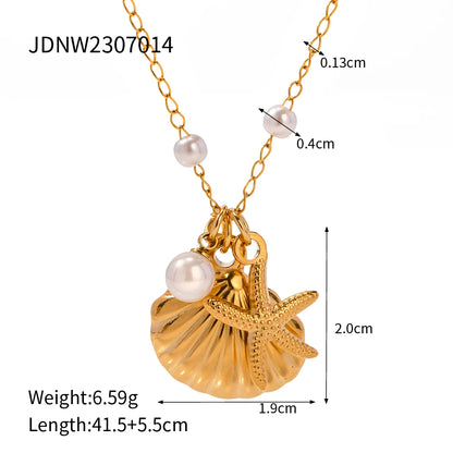 18K Gold Plated Stainless Steel Sea Ocean Element Shell Conch Pattern Earring/Ring/Necklace Women Ear Tarnish Free Jewelry