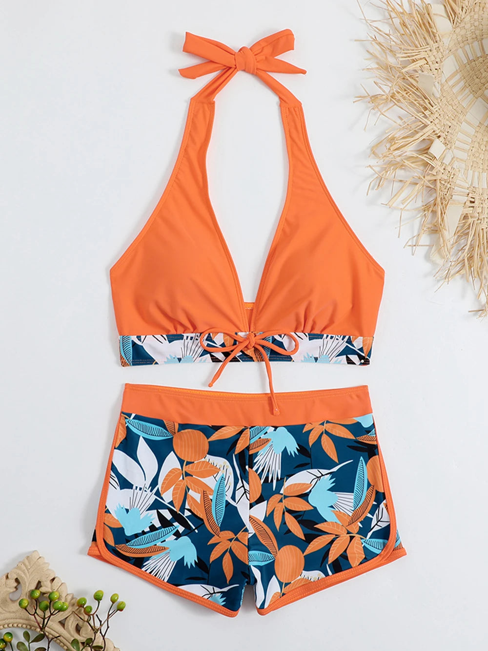 Two-Piece Women's Swimwear Set & High Waisted Boxer Bottom