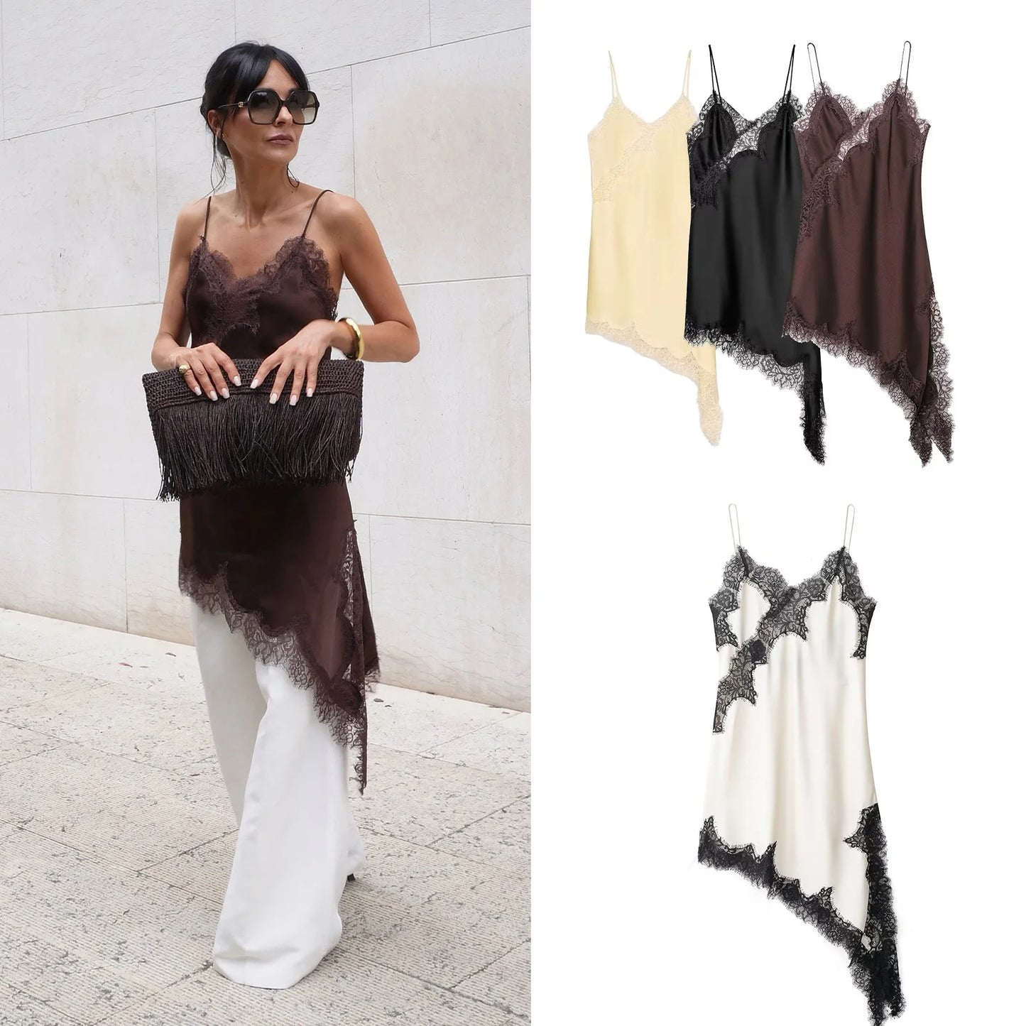 2025 Women's Solid Lace Dress Sleeveless Sexy Backless Asymmetric Long Dresses Female Summer Woman Evening Party Dress Fashion