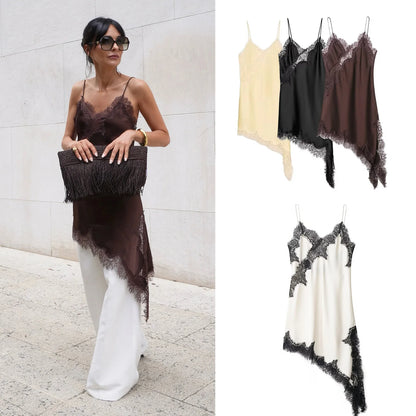 2025 Women's Solid Lace Dress Sleeveless Sexy Backless Asymmetric Long Dresses Female Summer Woman Evening Party Dress Fashion