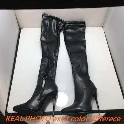 ORCHA LISA Winter Shoes Women Stilettos Thin Heels Over The Knee Boots Pointed Toe Stretched Zipper Thigh high Booties US15