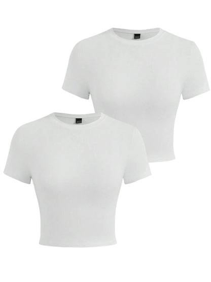 Y2K Woman Solid Cotton Crop Tops Short Sleeve High Elastic T-Shirt Soft O-Neck Sporty Tees Summer Street Fashion Female Clothes